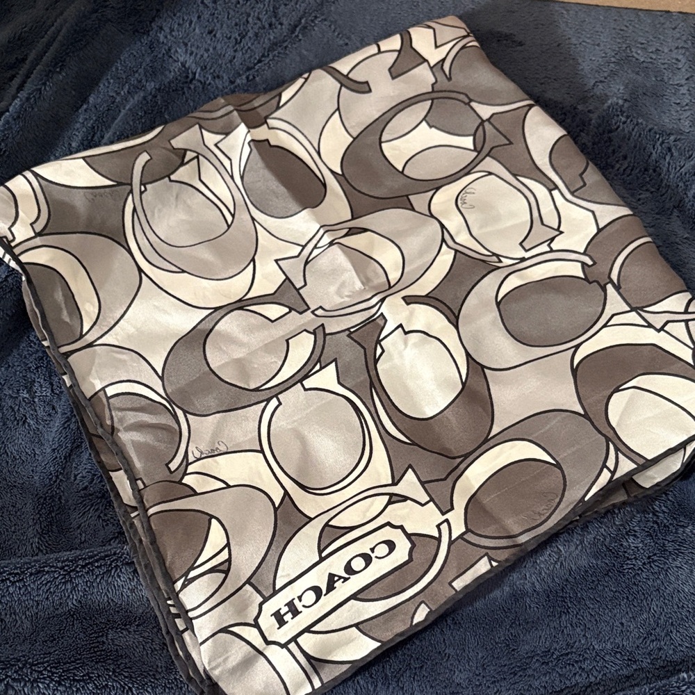 Coach Signature Brown and Cream Silk Scarf